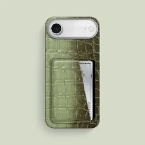 Soft edges Soft Grip Double Card Case Celadon Green For iPhone 17 Air In Himalayan Crocodile