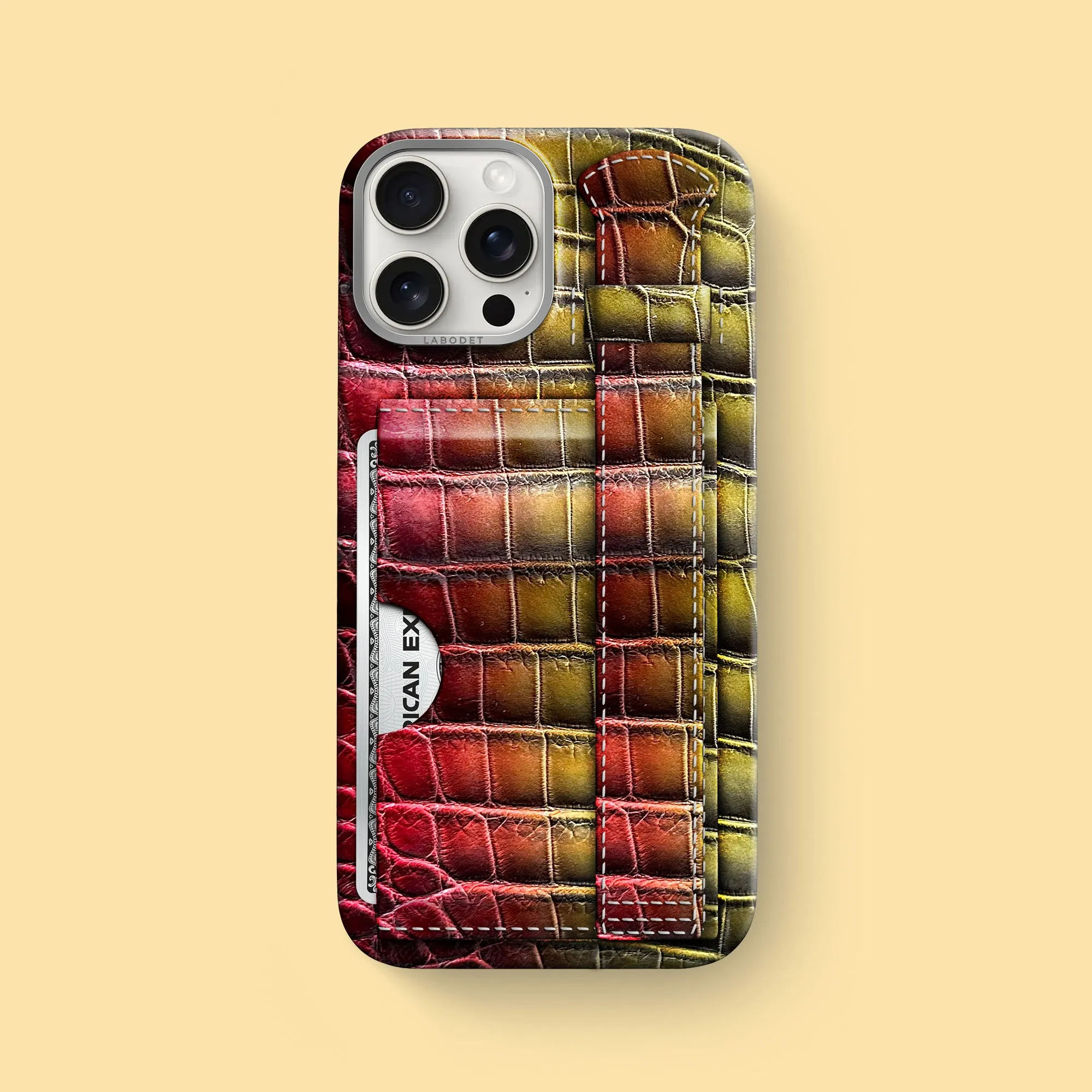 Cardholder Strap Case Sunset For iPhone 16 Pro Max In Alligator Elegant Comfort Wireless Charging Compatible