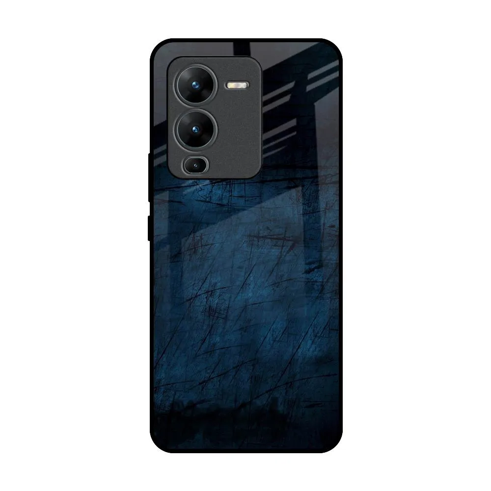 Dark Blue Grunge Glass Case for Vivo V25 Pro Modern Accent Rugged Edge Texture