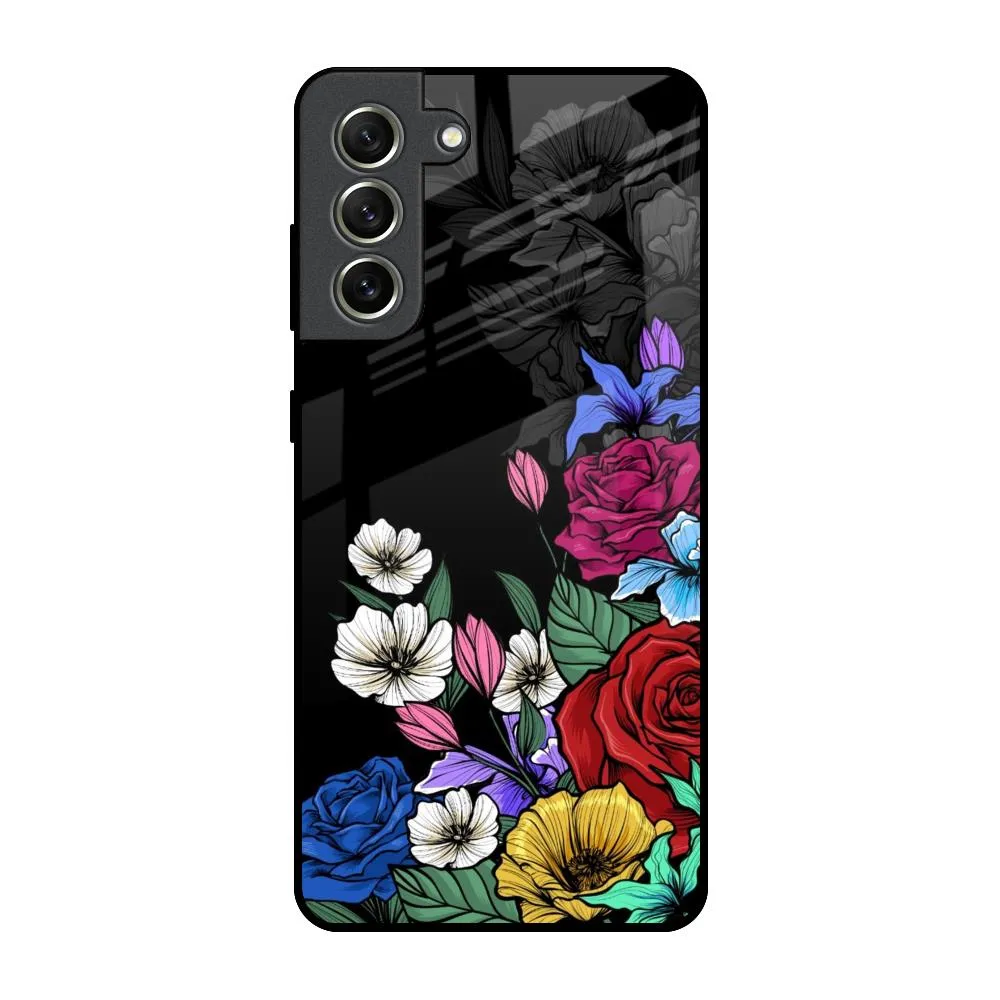 Rose Flower Bunch Art Glass Case for Samsung Galaxy S21 FE 5G Vivid Coloration Smooth Fit