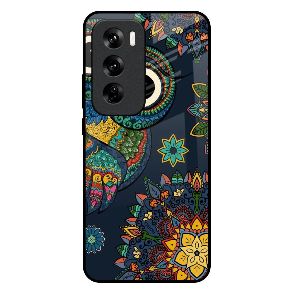Smooth Texture Pattern Handcrafted Design Owl Art Glass Case for Oppo Reno 12 Pro 5G