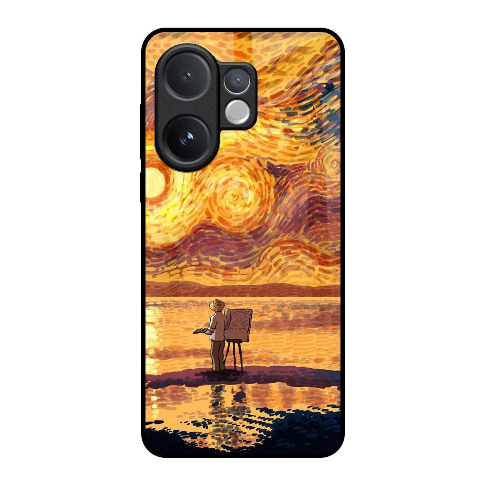 Soft Edge Detail Protective Detailing Edge Sunset Vincent Glass Case for Vivo V60 5G