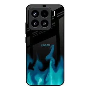 Teal Flames Glass Case for Mi 15 5G Classic Design Fashionable Texture