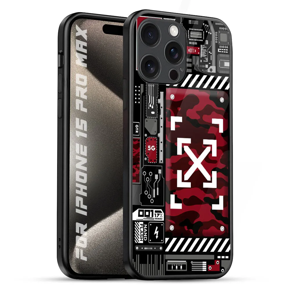 Technology Art Glass Case for iPhone 15 Pro Max Polished Touch Soft Grip Finish