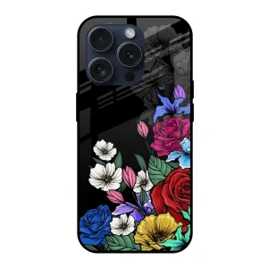 Rose Flower Bunch Art Glass Case for iPhone 15 Pro Glossy Finish Look Slim Look