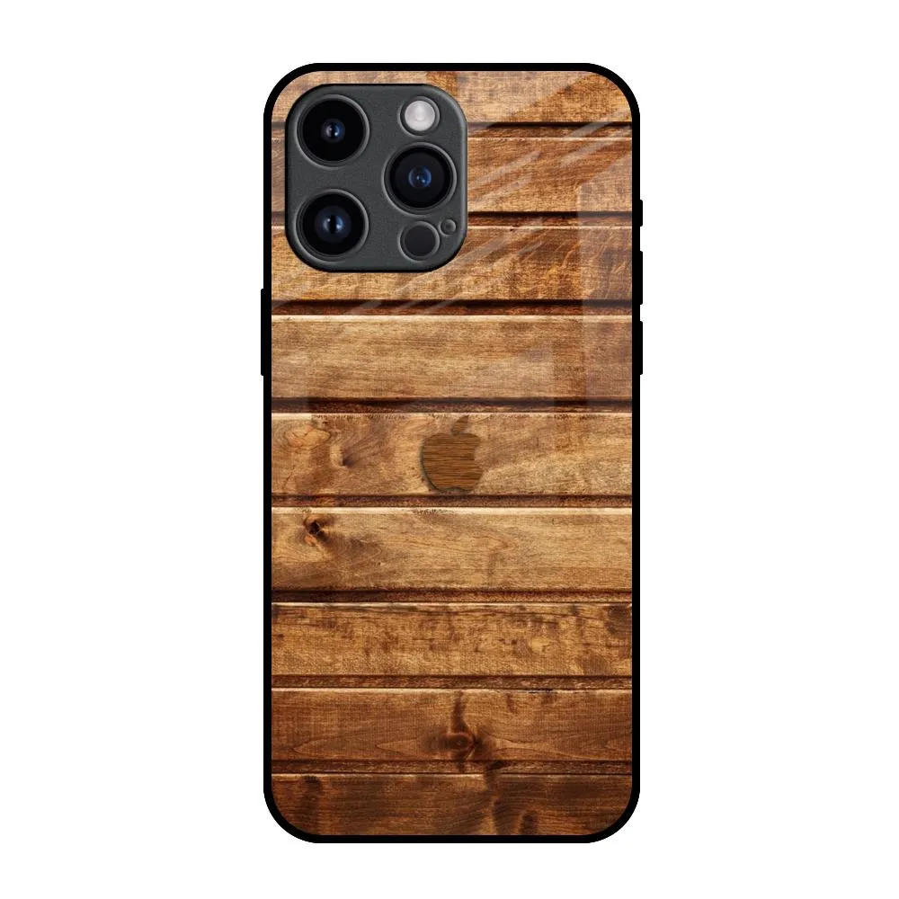 Clear Finish Wooden Planks Glass Case for iPhone 14 Pro Max