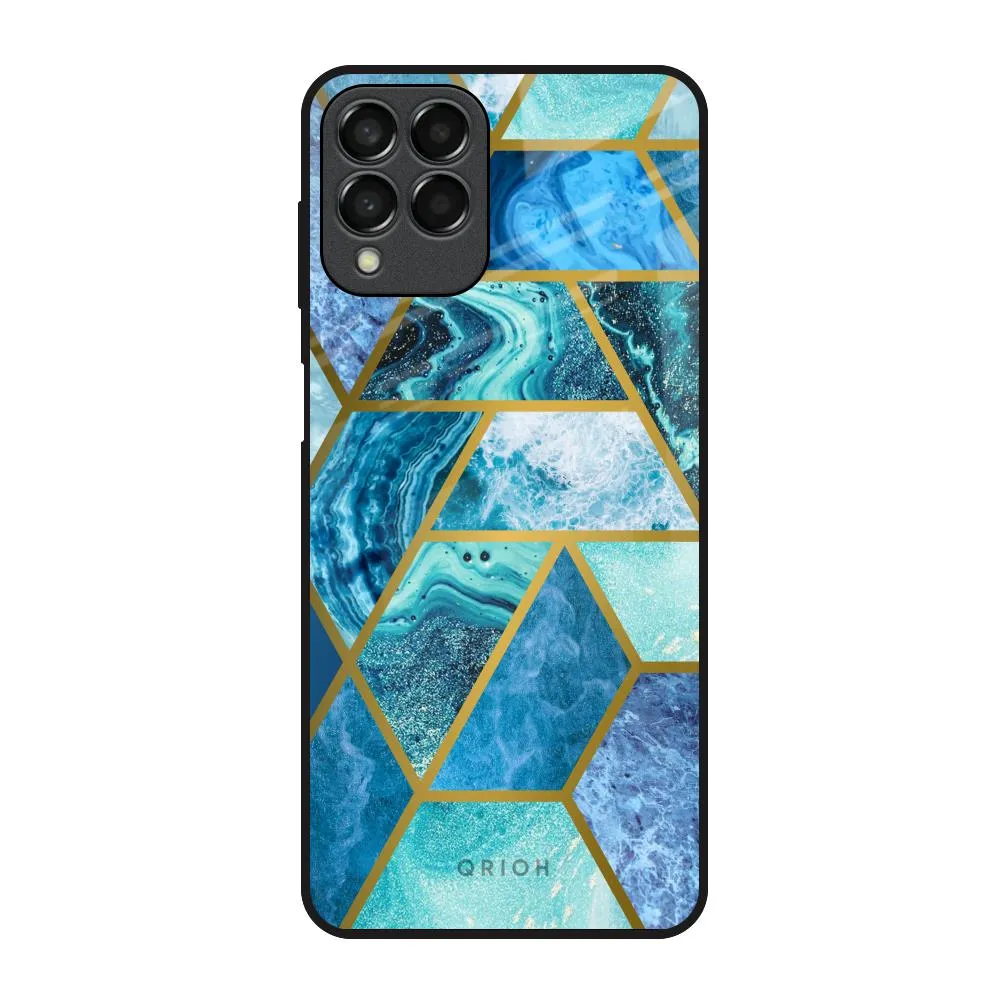 Hybrid Touch Turquoise Geometrical Marble Glass Case for Samsung Galaxy M53 5G