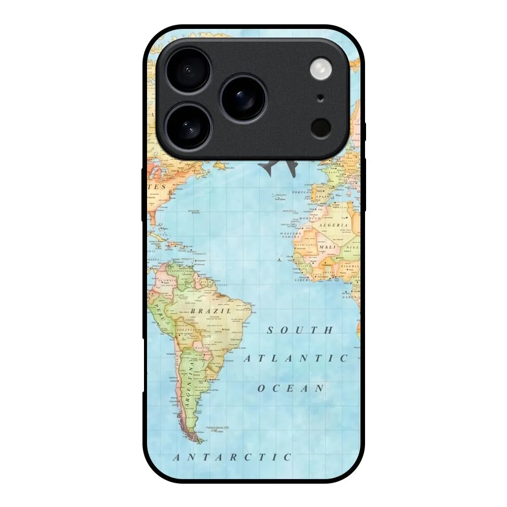 Travel Map Glass Case for iPhone 17 Pro Stylish Color Urban Design