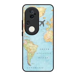 Travel Map Glass Case for Vivo T4 Ultra 5G Flexible Detail Design Matte Texture Finish