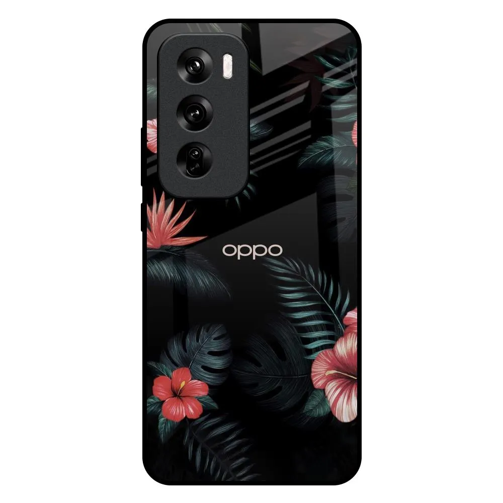 Tropical Art Flower Glass Case for Oppo Reno 12 5G Futuristic style Desk Companion