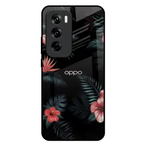 Tropical Art Flower Glass Case for Oppo Reno 12 5G Futuristic style Desk Companion