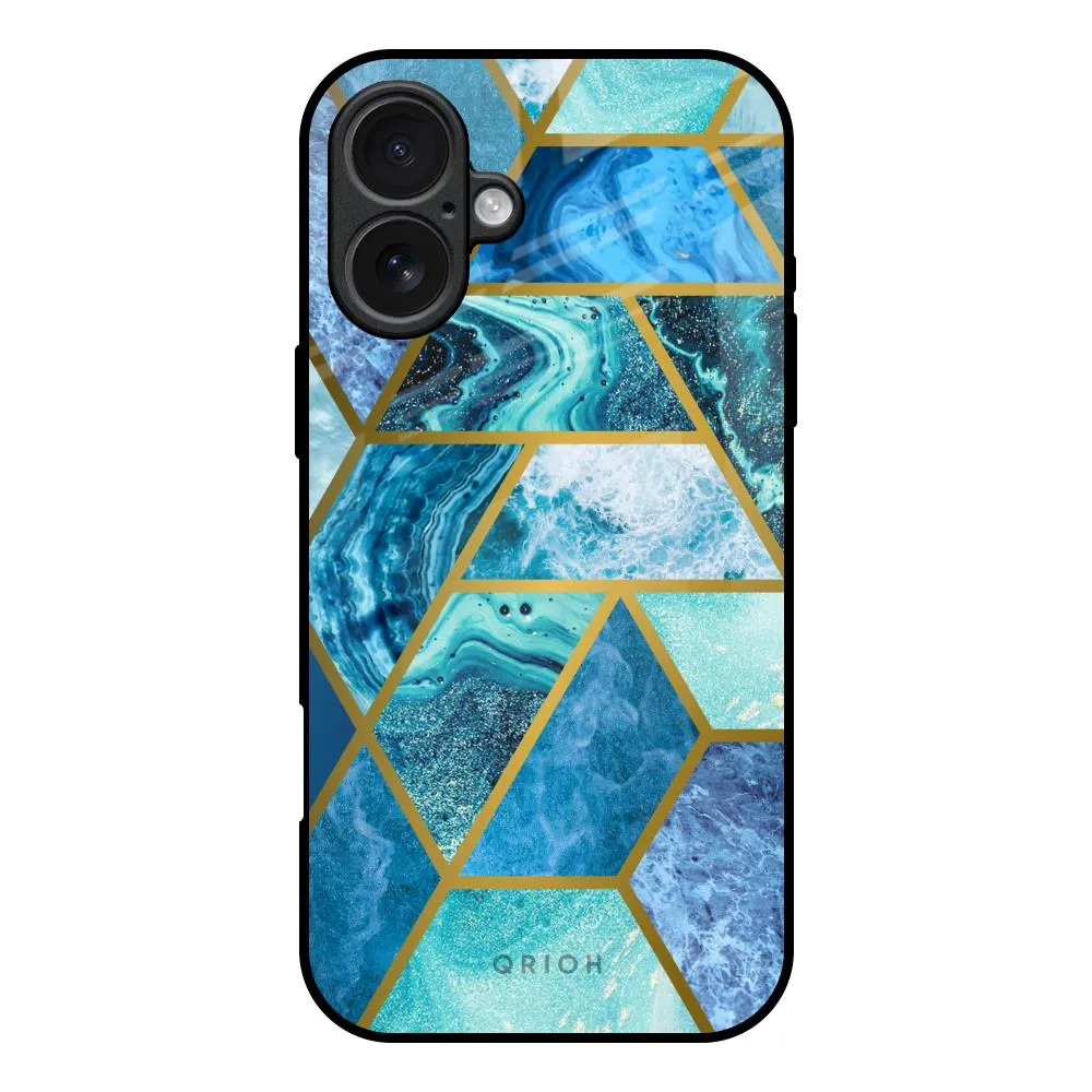 Turquoise Geometrical Marble Glass Case for iPhone 17 Anti Shock anti dust
