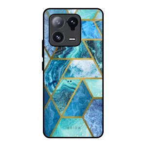 Modern Pattern Layer Turquoise Geometrical Marble Glass Case for Mi 13 Pro
