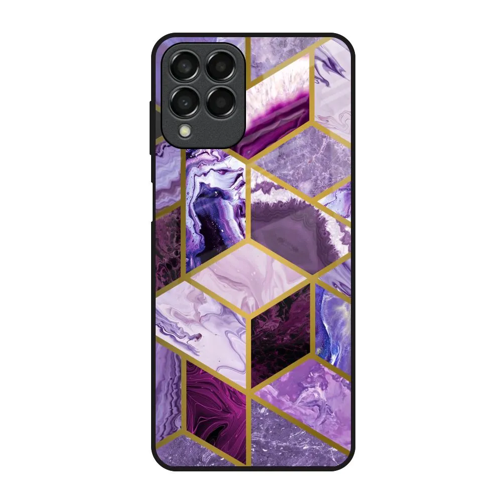 Protective barrier Purple Rhombus Marble Glass Case for Samsung Galaxy M53 5G