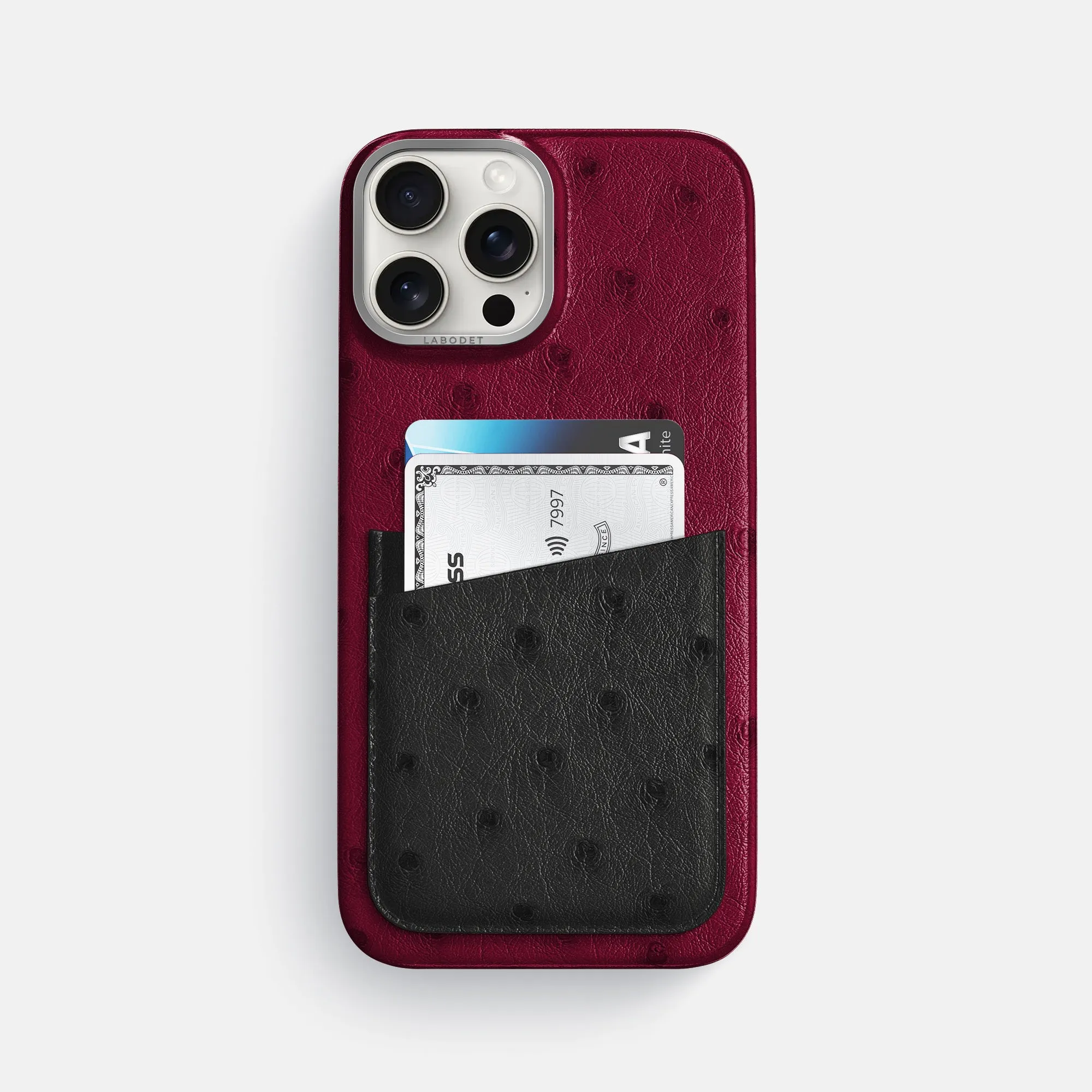 Elegant Texture Stylish Grip Texture Double Card Case Color?? For iPhone 16 Pro Max In Ostrich