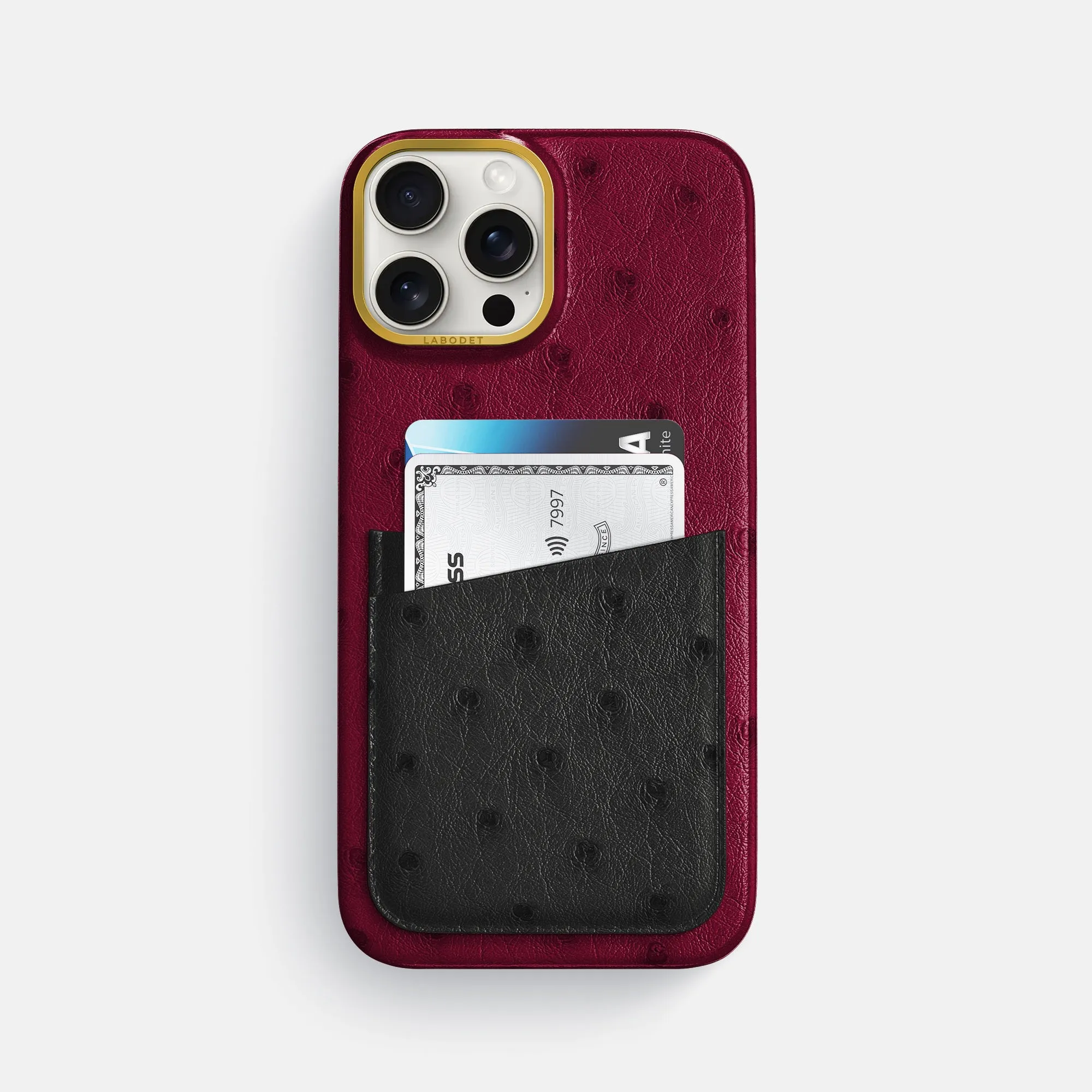 Reusable Material Double Card Case Color?? For iPhone 16 Pro Max In Ostrich