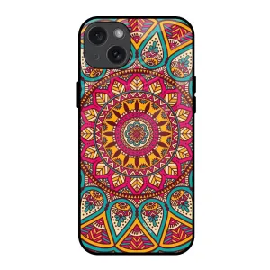 Rugged Finish Elegant Mandala Glass Case for iPhone 15 Plus