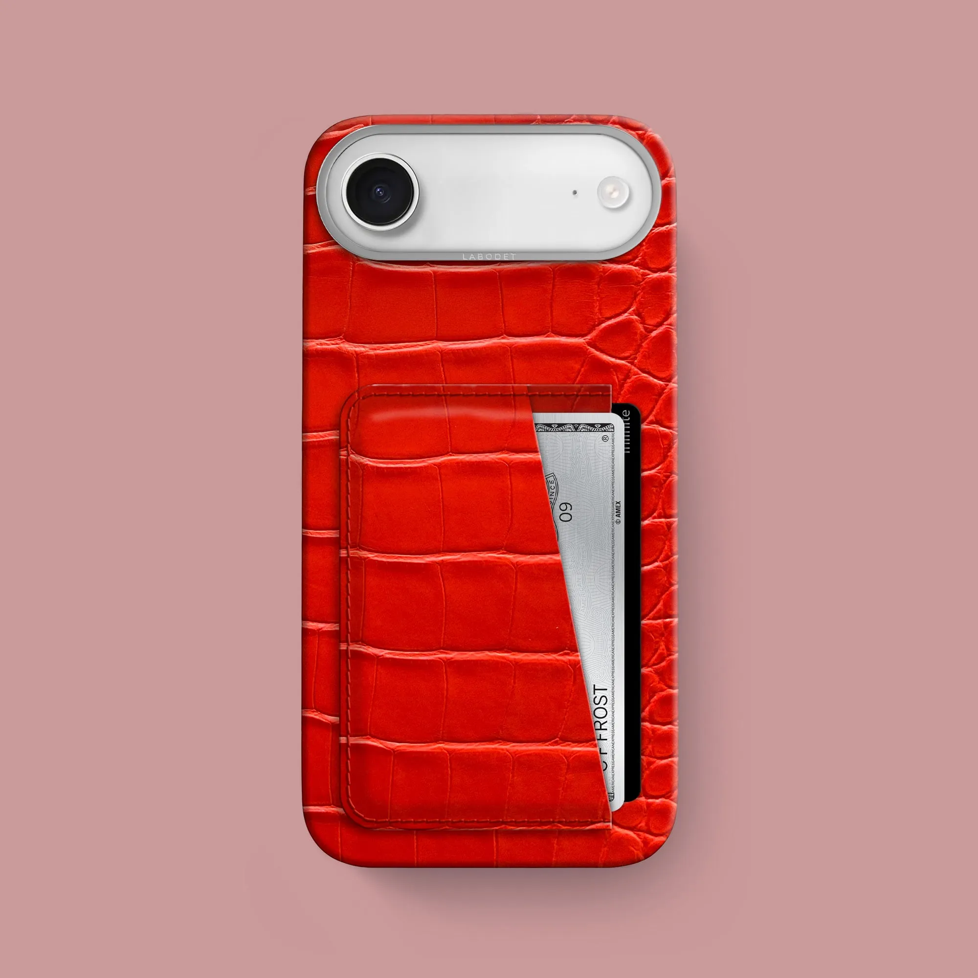 Double Card Case Deep Coral For iPhone 17 Air In Alligator Stylish Detail Portable Accessory