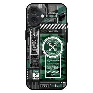 Green Camo Circuit Glass Case for iPhone 16 Plus Flexible Detail Design