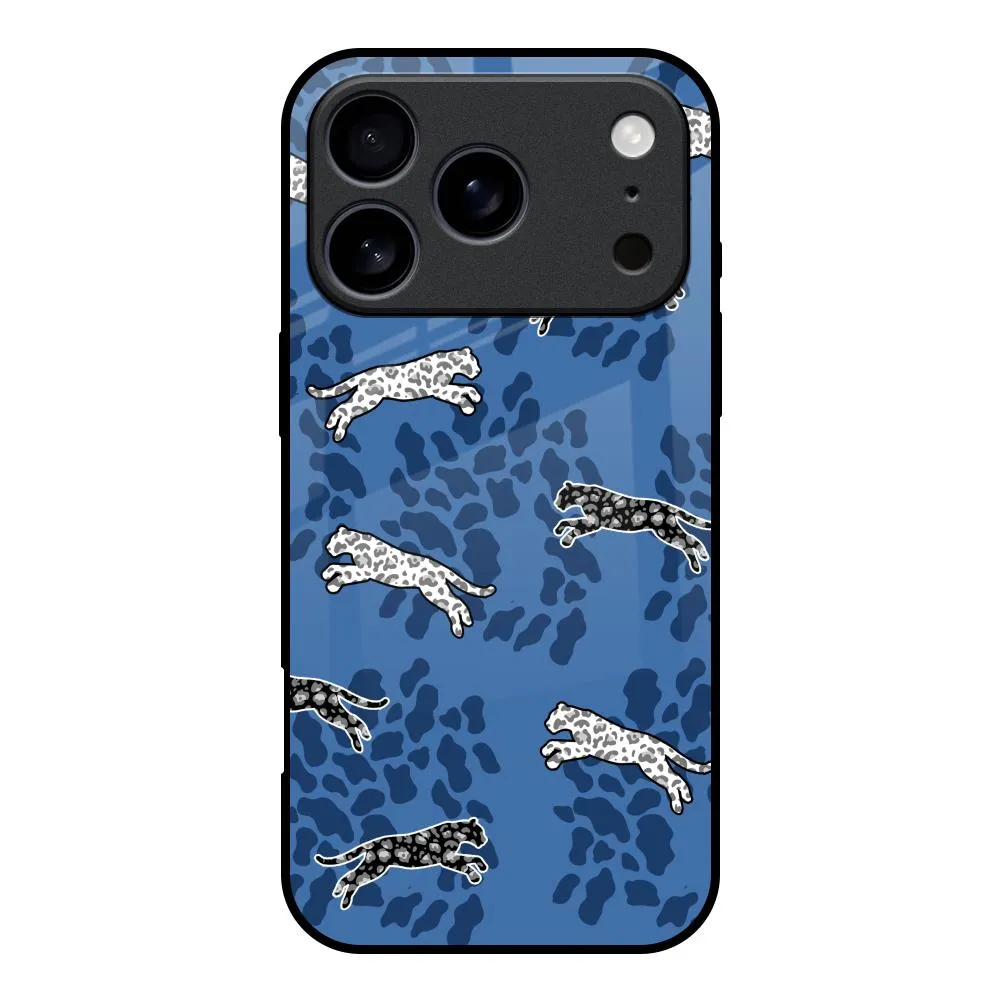 Blue Cheetah Glass Case for iPhone 17 Pro Modern Pattern Style Modern Texture Build
