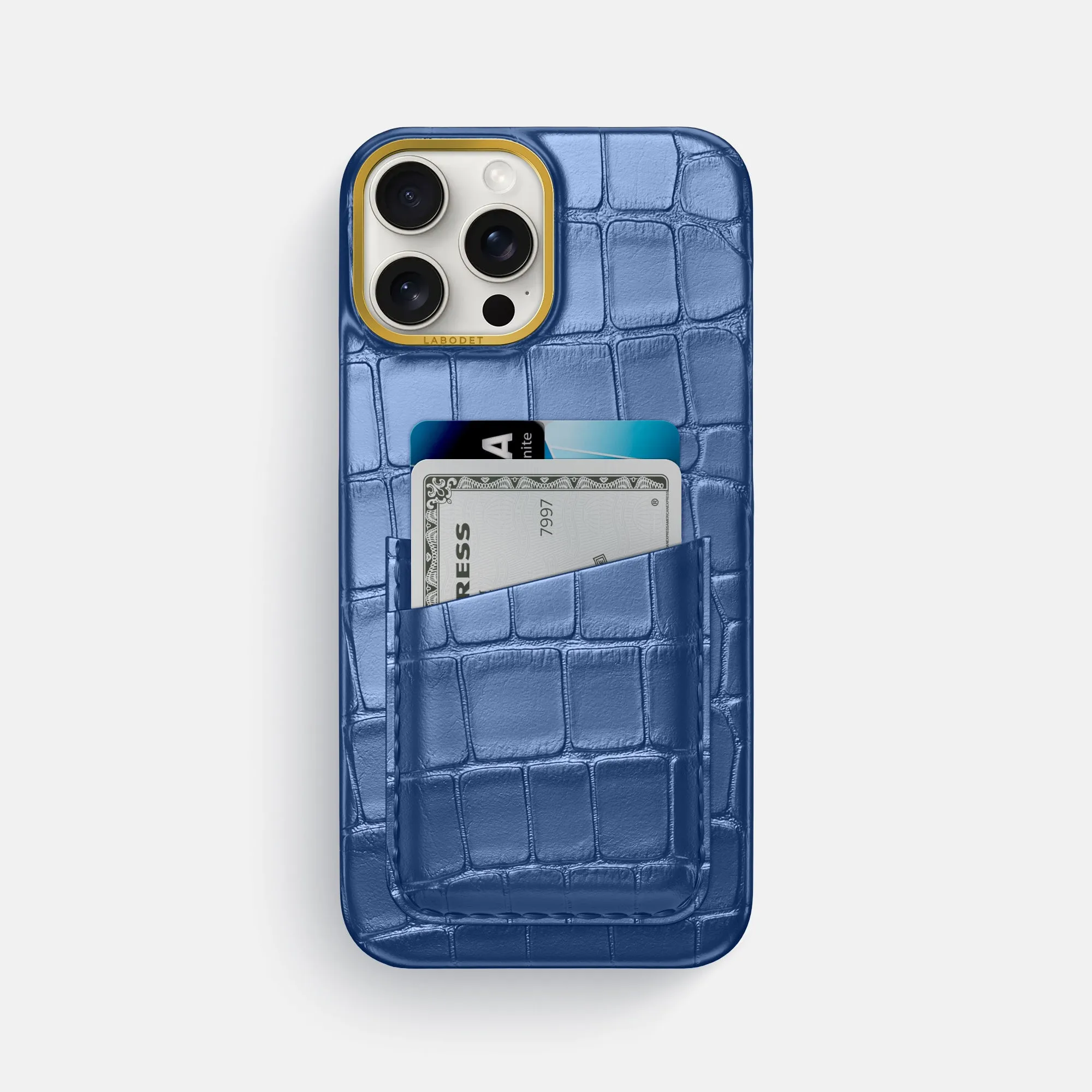 Lightweight Shell Premium Surface Texture Double Card Case For iPhone 16 Pro Max In Metallic Alligator