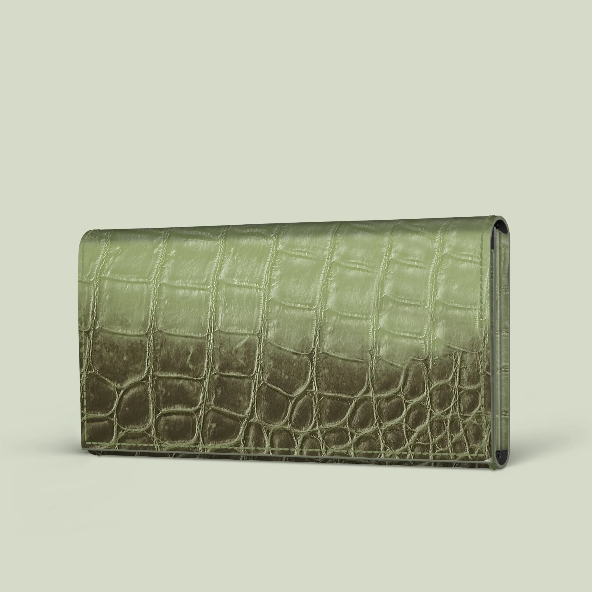 Wallet Case Celadon Green For iPhone 16 Pro Max In Himalayan Crocodile Hard Shell Sleek Build