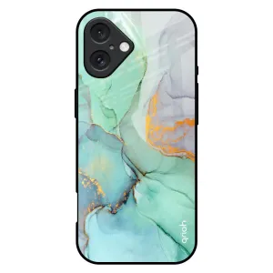 Green Marble Glass Case for iPhone 16 Plus Matte Build