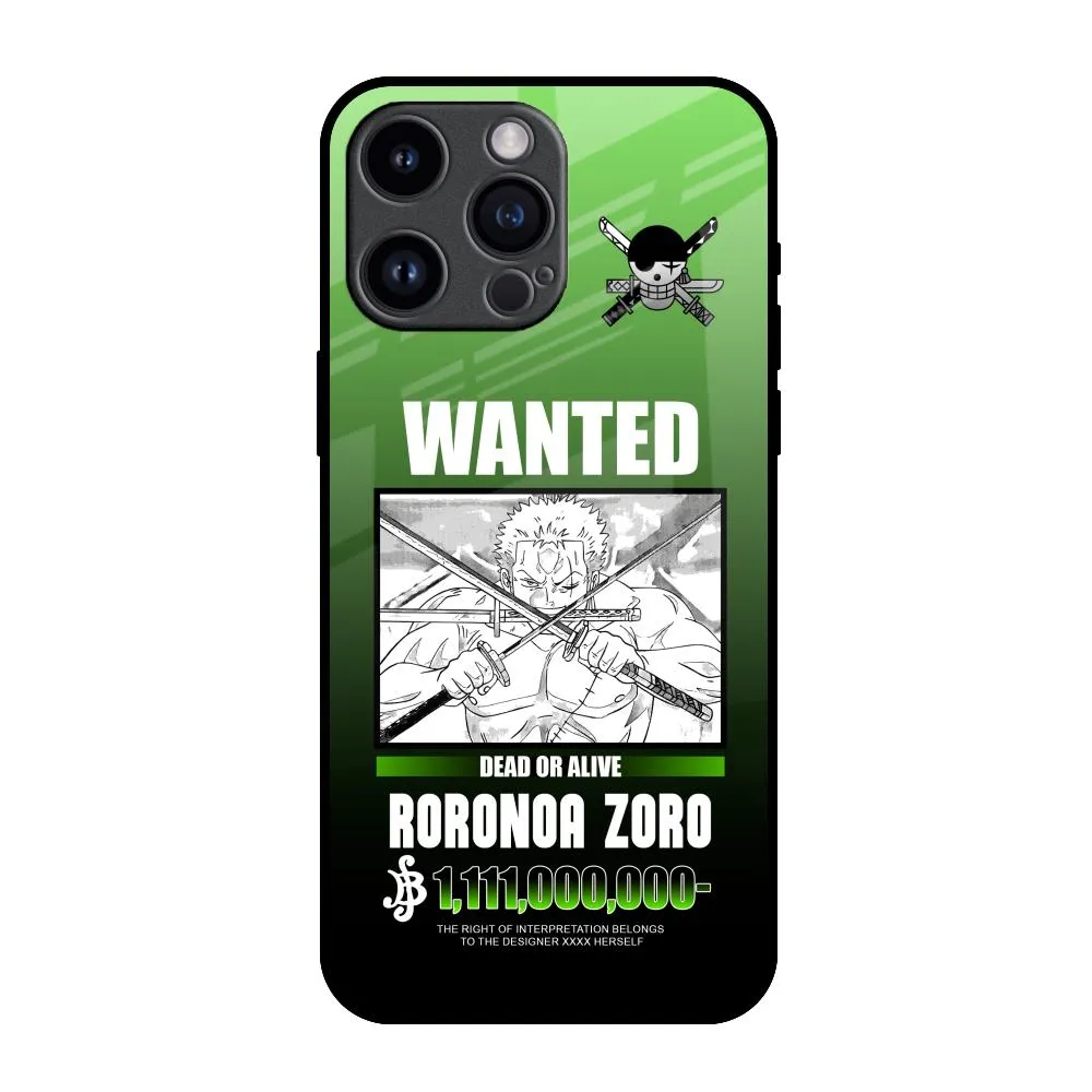 Zoro Wanted Glass Case for iPhone 14 Pro Max Scratch Guard Smooth Pattern