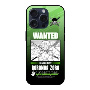 Soft edges Zoro Wanted Glass Case for iPhone 15 Pro